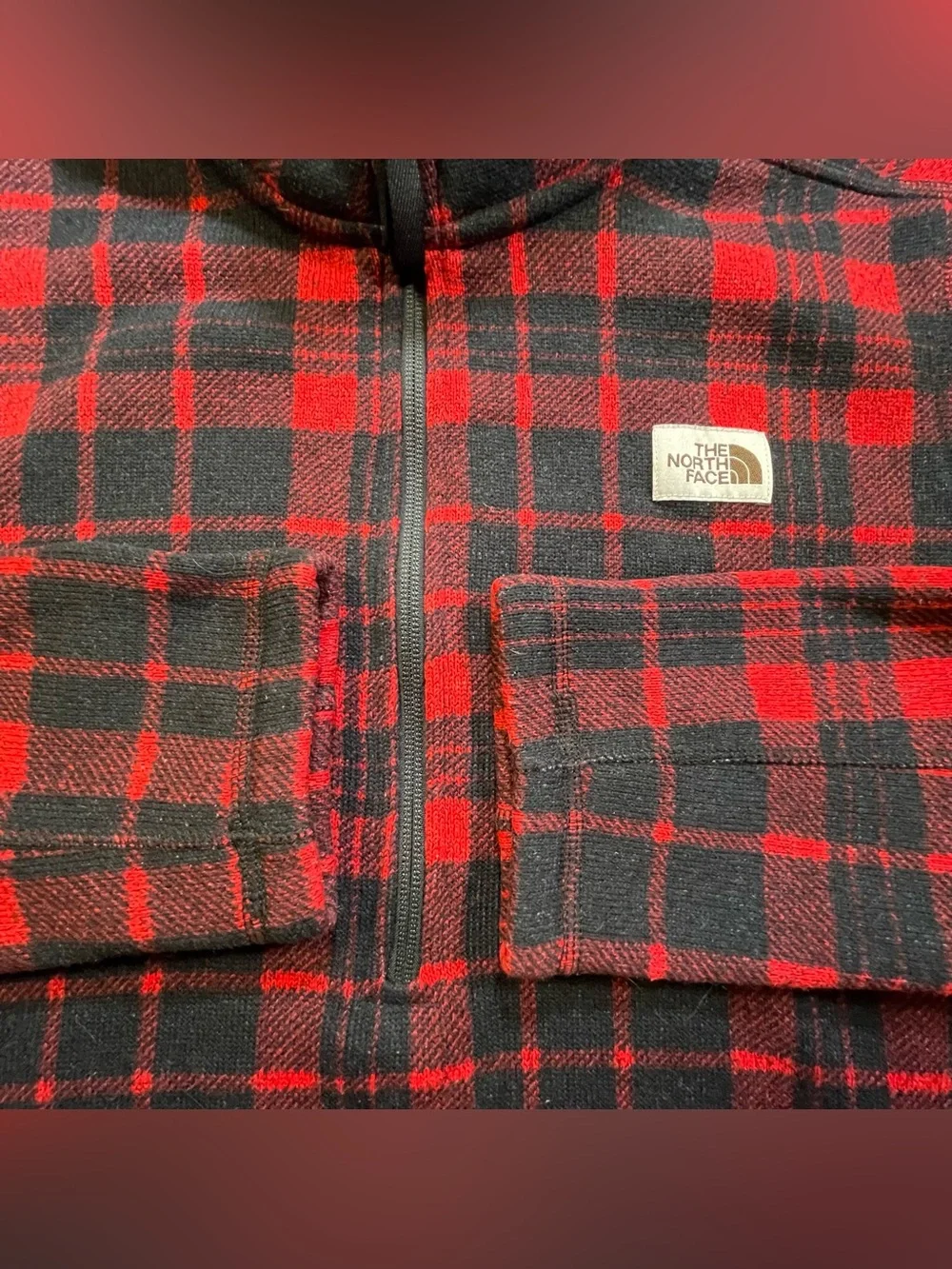 The North Face Gordon Lyons Pullover Men's M Red Plaid 1/4 Zip Fleece Sweater